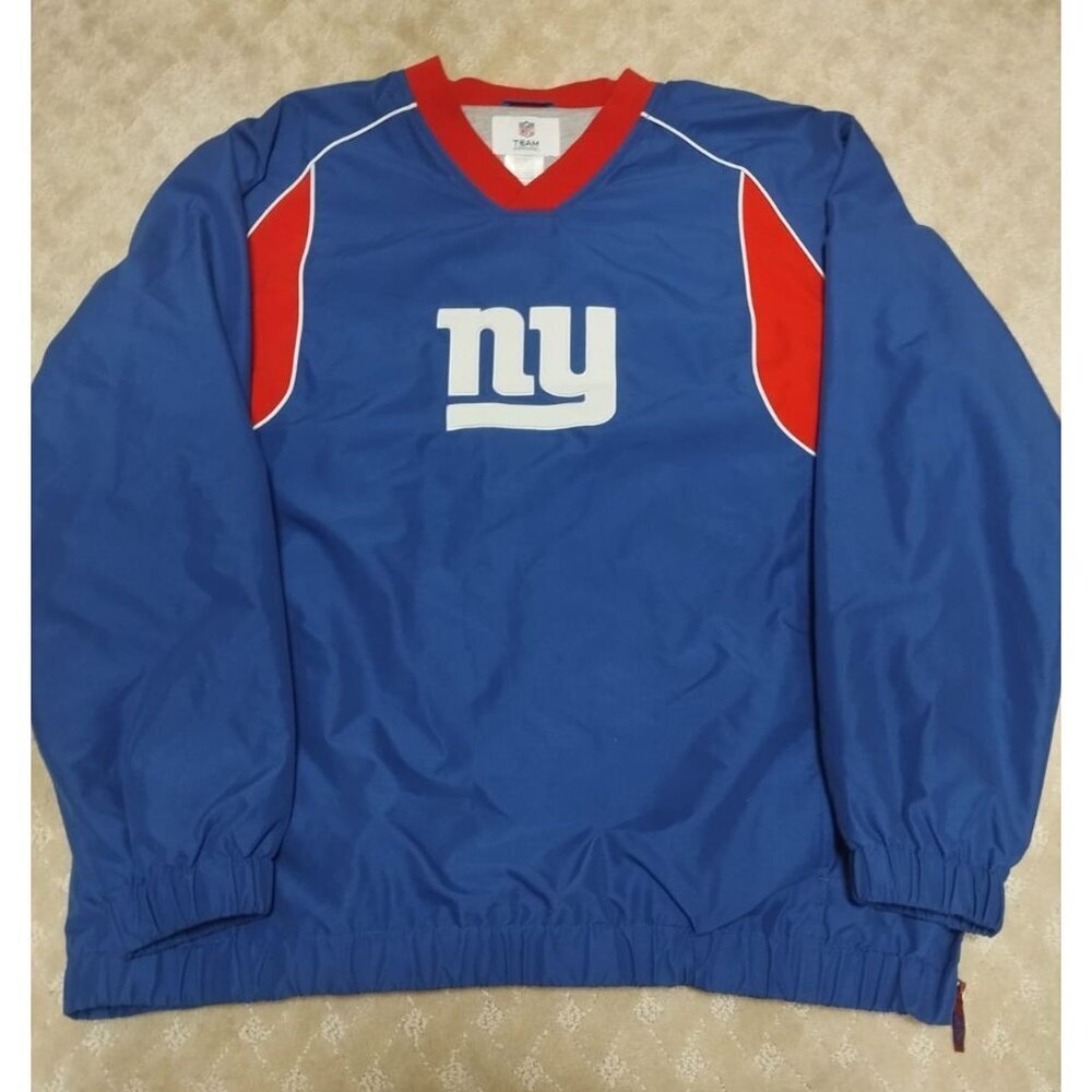 NFL Team Apparel NY Giants Men's XL V-Neck Pullover Windbreaker Jacket Blue Side